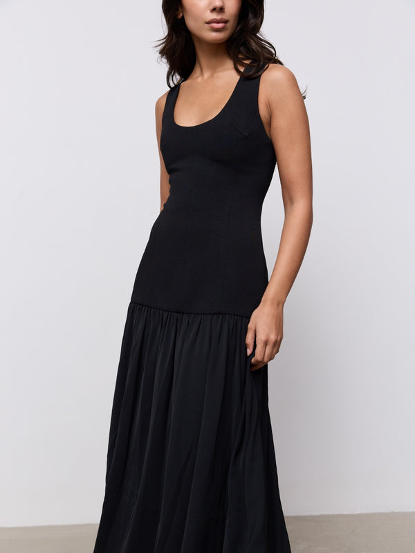 Cotton Mix Dropped Waist Maxi Dress