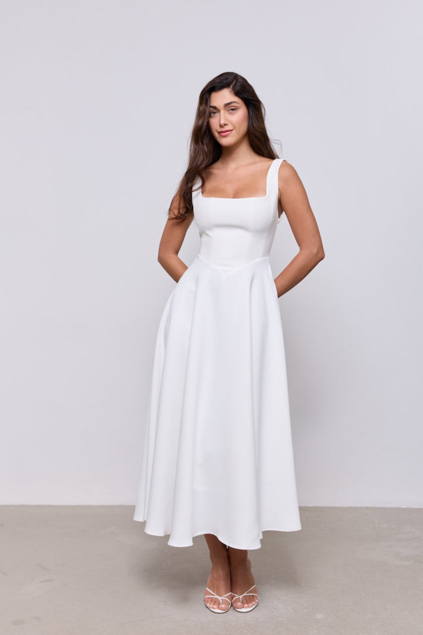 odd muse white dress Square Neck Midi Dress – Odd Muse