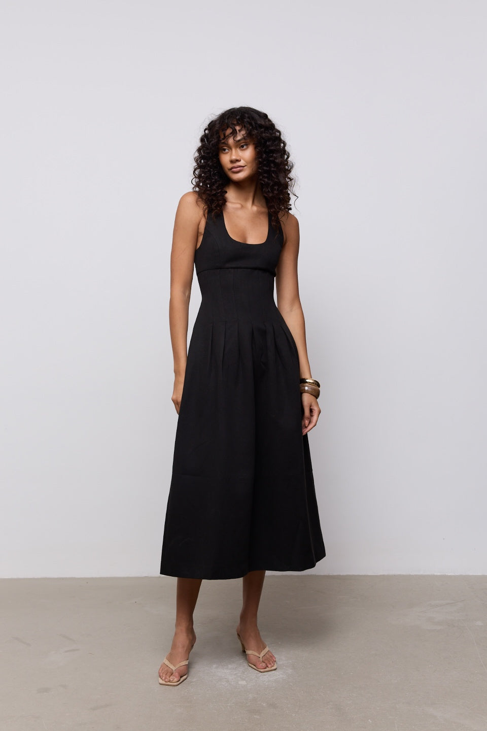 Cotton Mix Cinched Midi Dress  Odd Muse