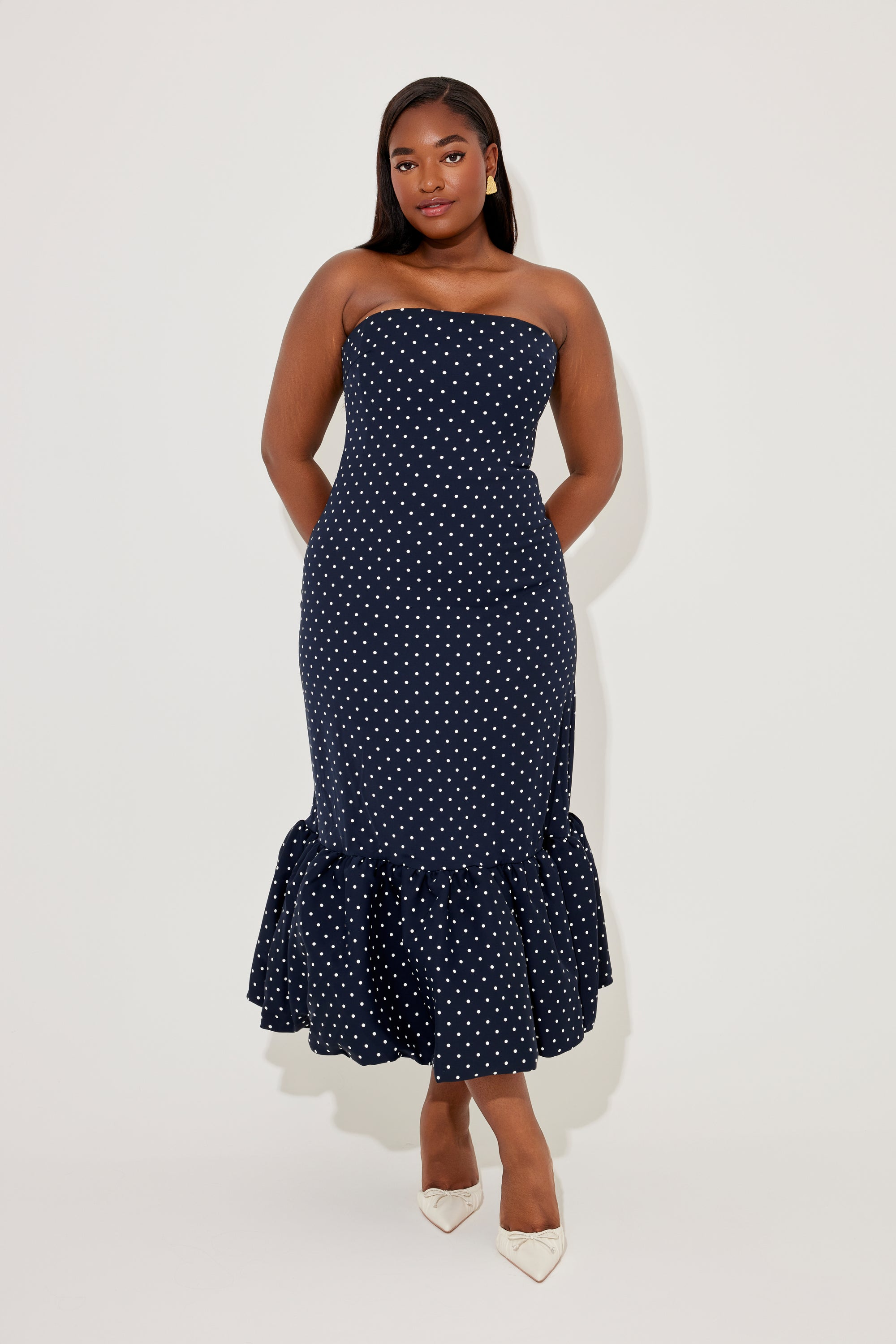 The Ultimate Muse Strapless Peplum Hem Midi Dress