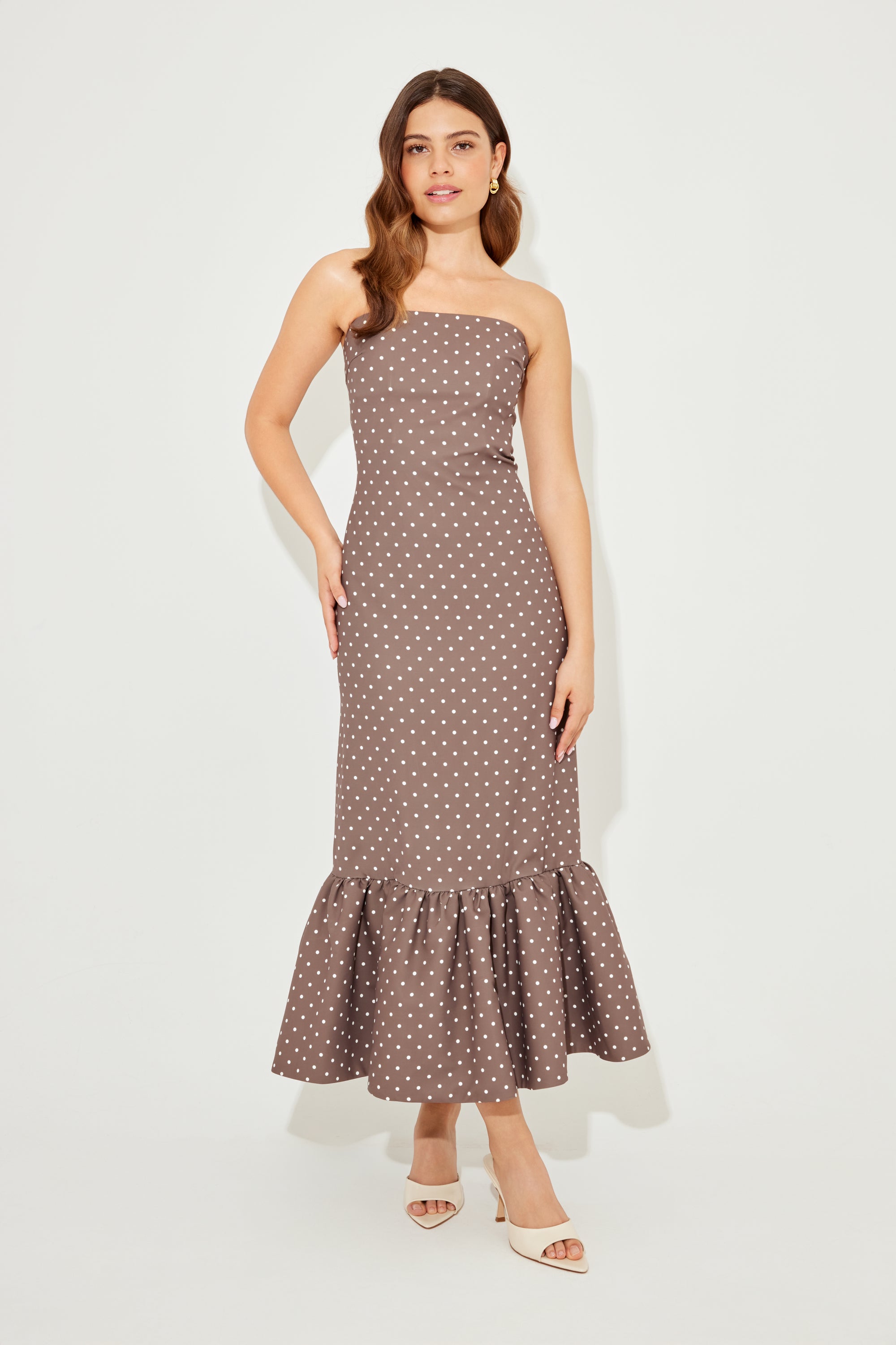 The Ultimate Muse Strapless Peplum Hem Midi Dress
