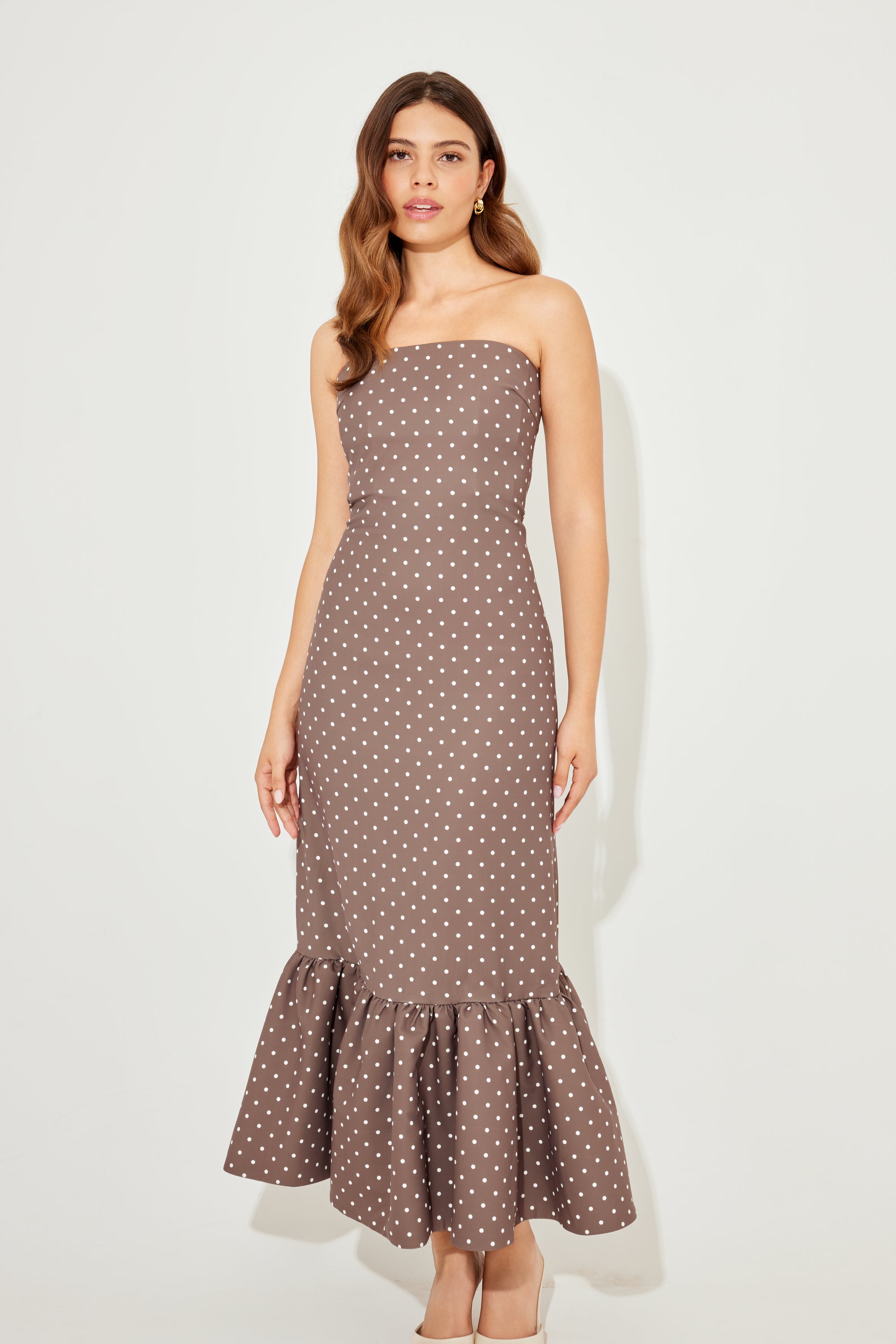 The Ultimate Muse Strapless Peplum Hem Midi Dress