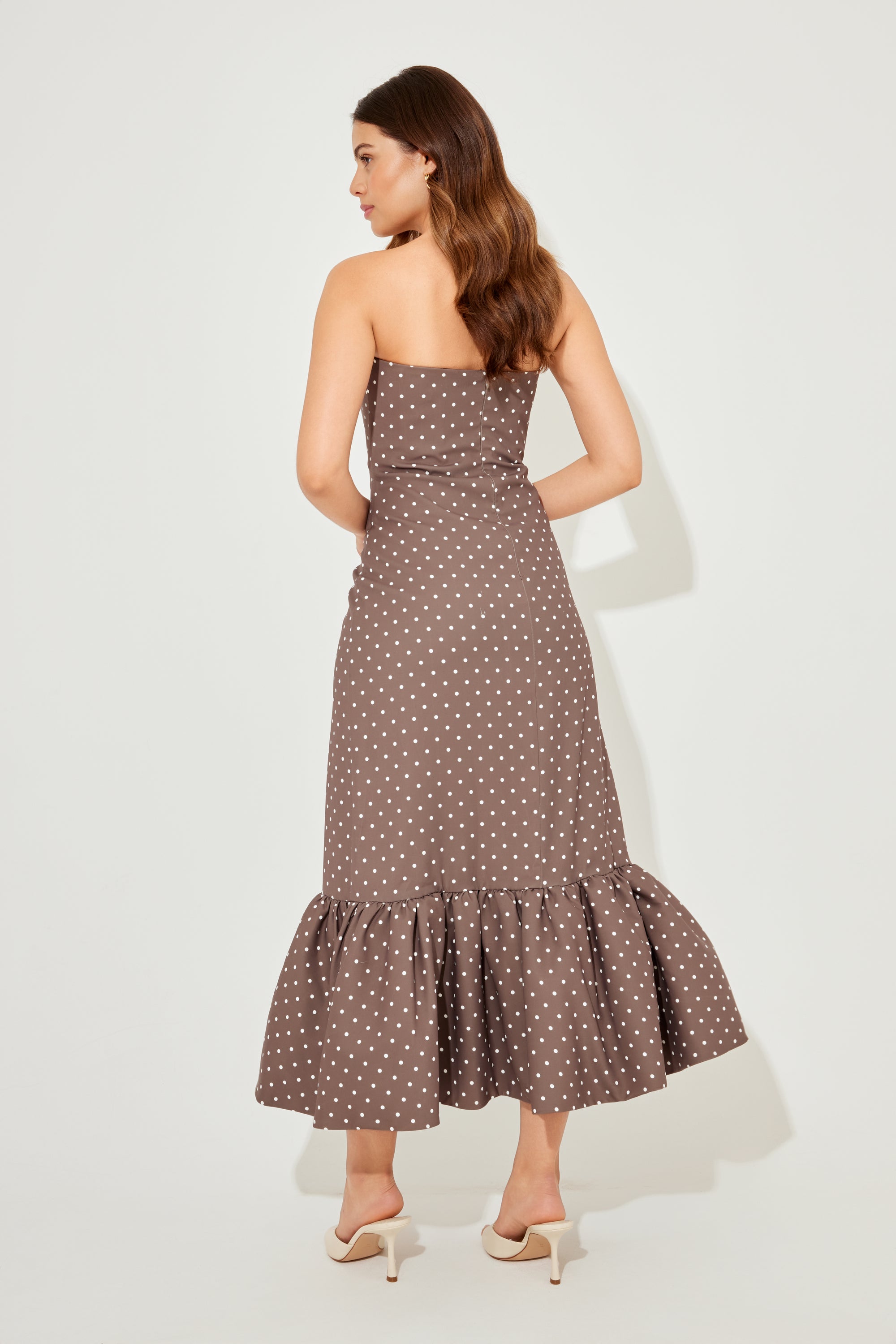The Ultimate Muse Strapless Peplum Hem Midi Dress