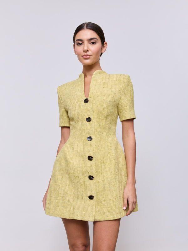 Cotton Mix Bouclé Button Dress