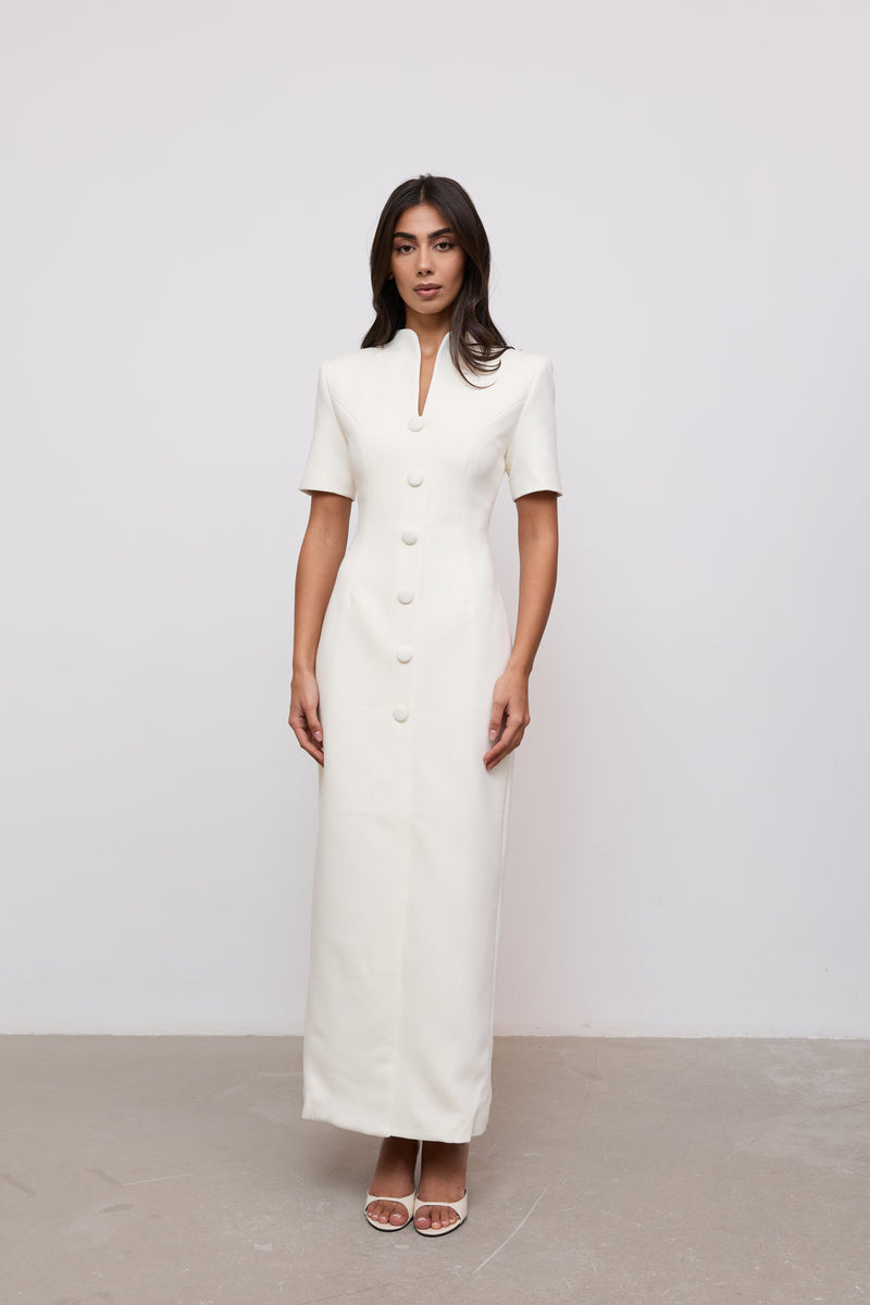 Cotton Mix Button Midi Dress