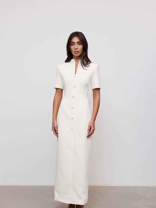 Cotton Mix Button Midi Dress