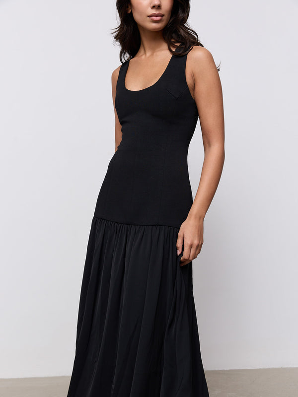 Cotton Mix Dropped Waist Maxi Dress