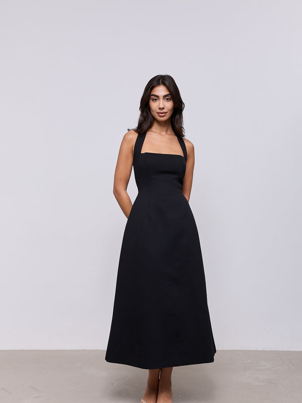 Cotton Mix Halter Midi Dress