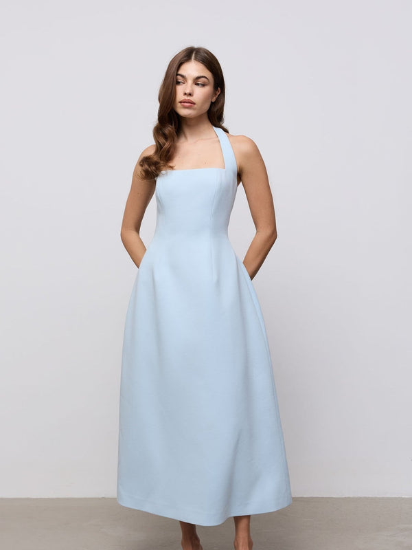 Cotton Mix Halter Midi Dress