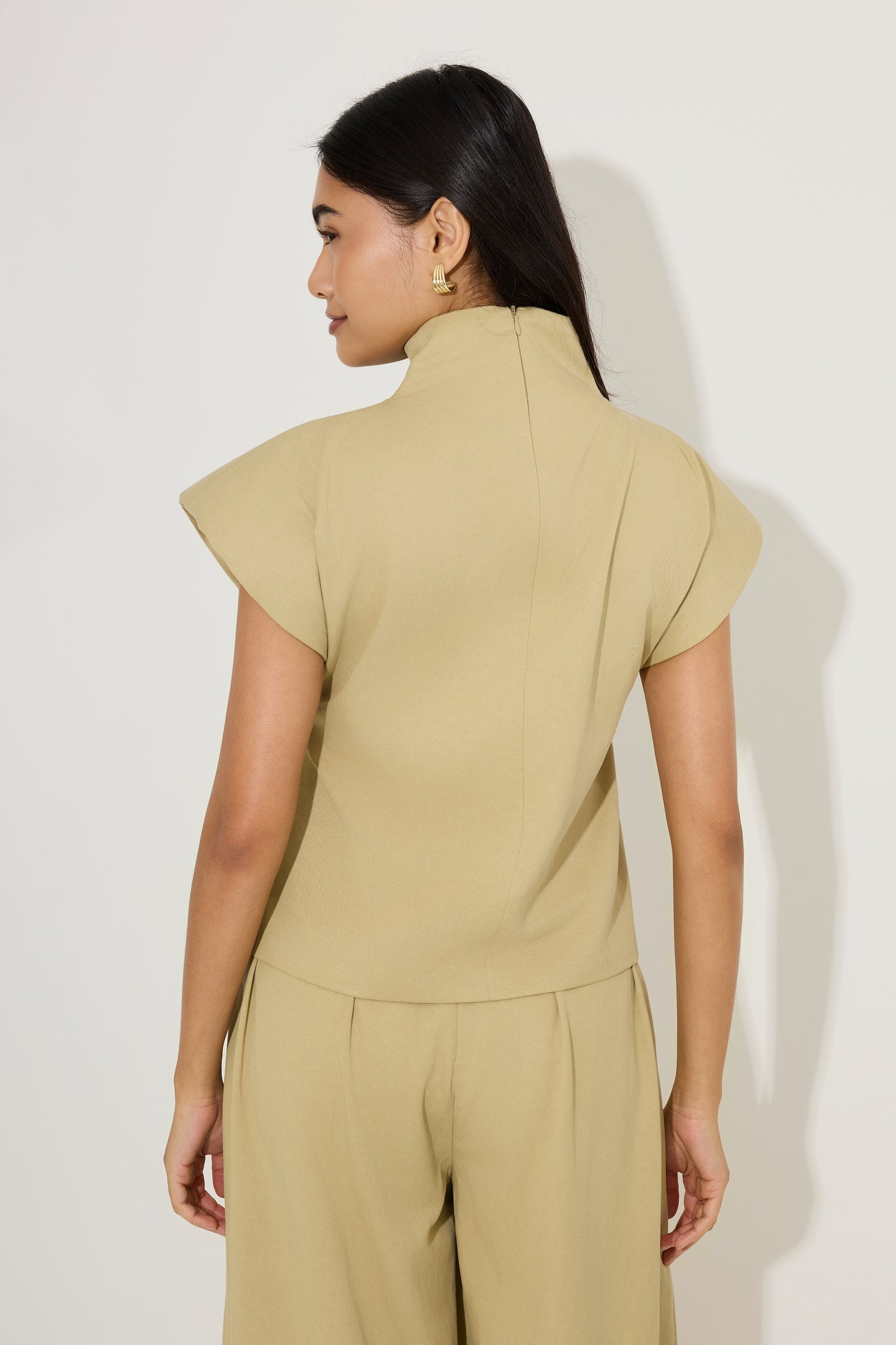 Cotton Mix High Neck Top