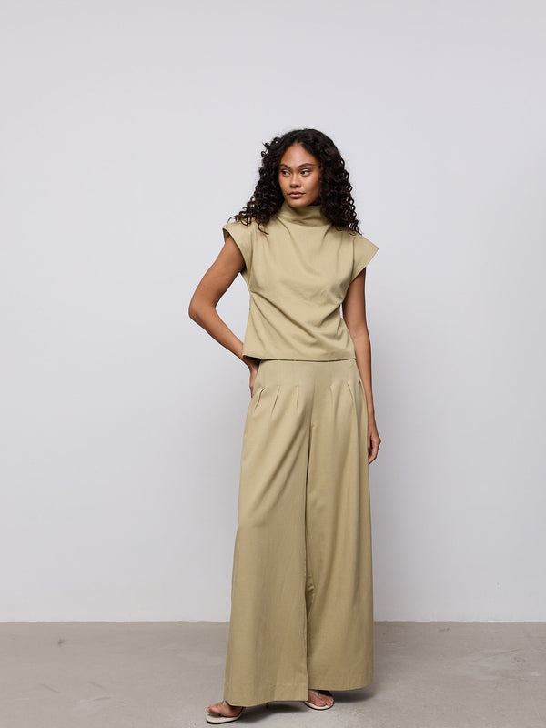 Cotton Mix Cinched Trousers