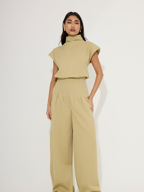 Cotton Mix Cinched Trousers
