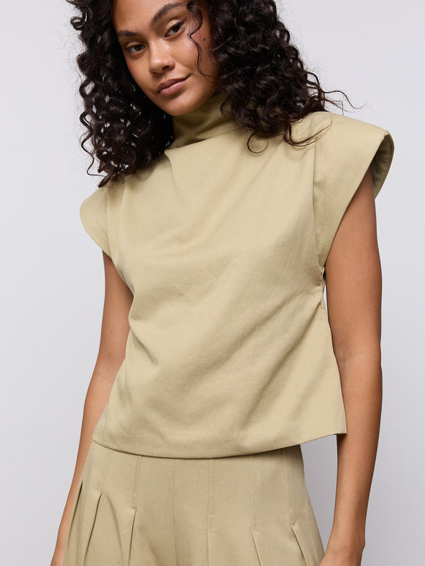Cotton Mix High Neck Top