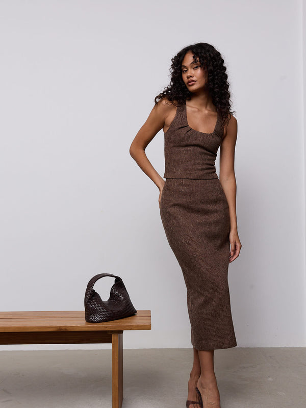 Cotton Mix Tweed Midi Skirt