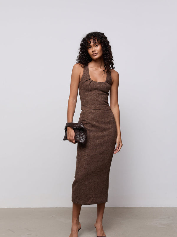 Cotton Mix Tweed Midi Skirt