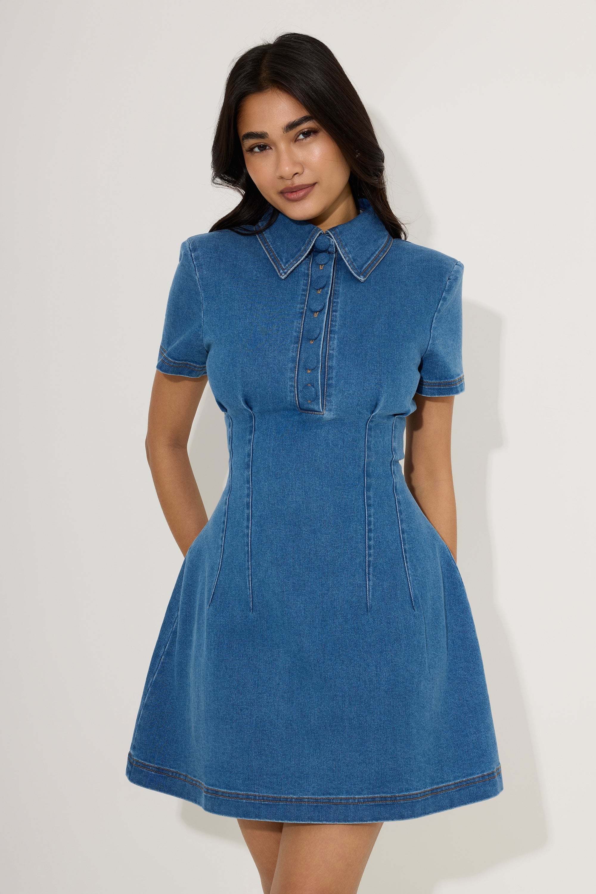 Cotton Mix Denim Collared Mini Dress – Odd Muse