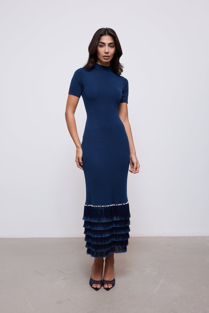Knitted Fringe Detail Midi Dress