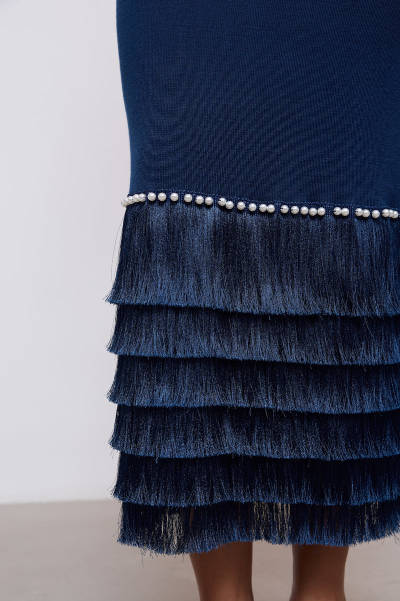 Knitted Fringe Detail Midi Dress