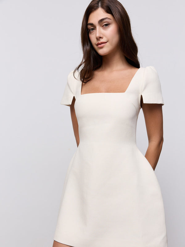 Linen Mix Square Neck Mini Dress