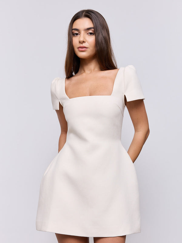 Linen Mix Square Neck Mini Dress