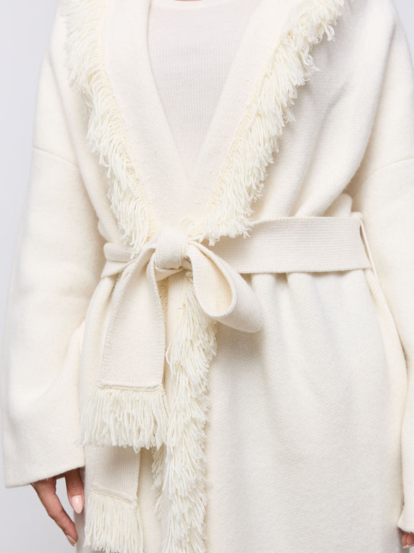Long Line Wool Fringe Cardigan