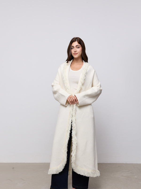 Long Line Wool Fringe Cardigan