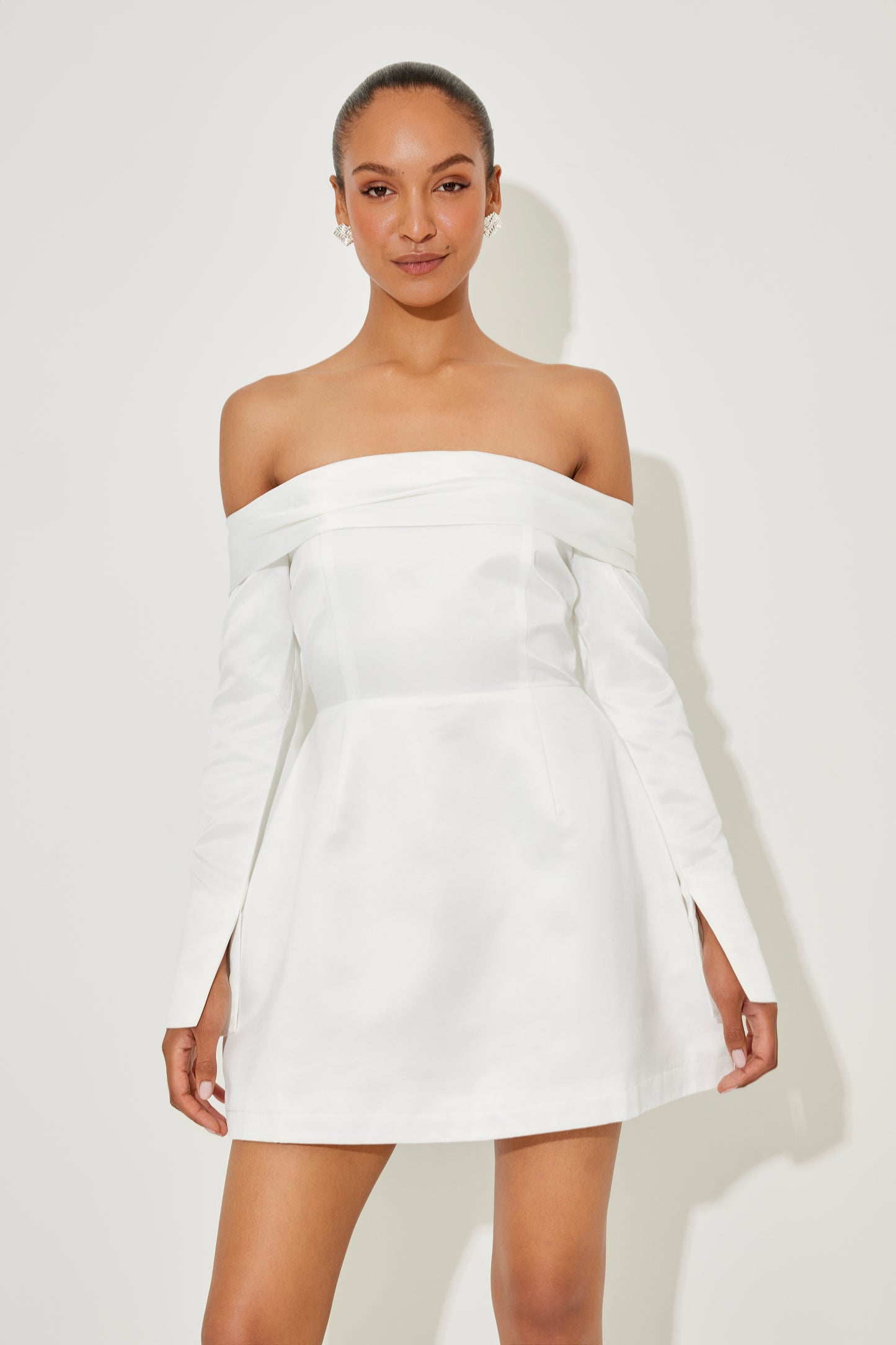 Satin Bardot Mini Dress