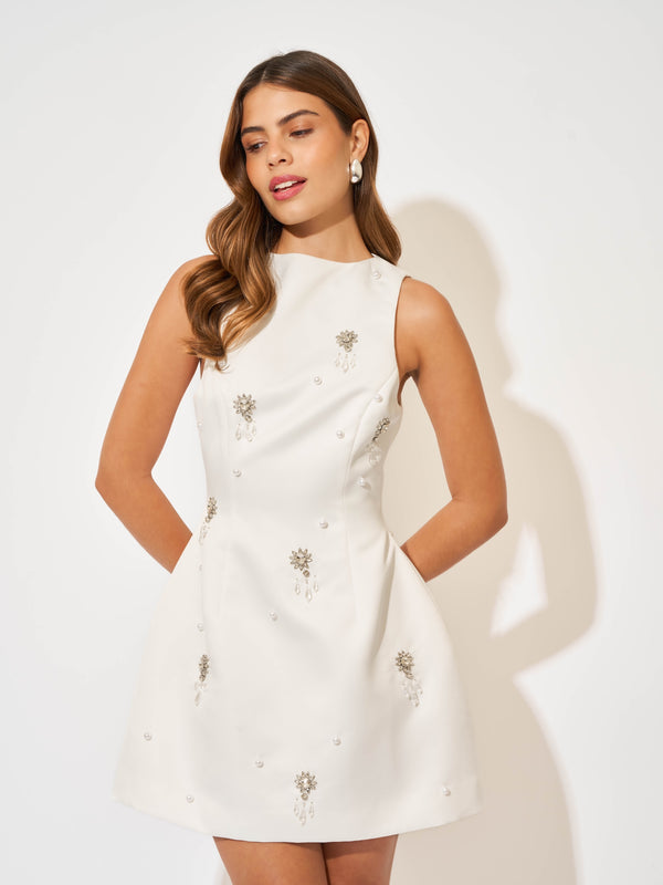Satin Crystal Mini Dress