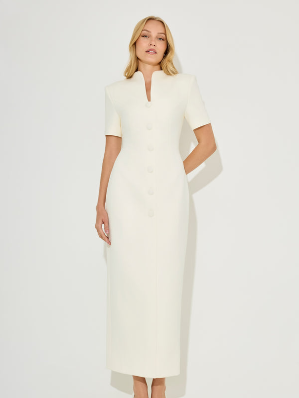 Cotton Mix Button Midi Dress