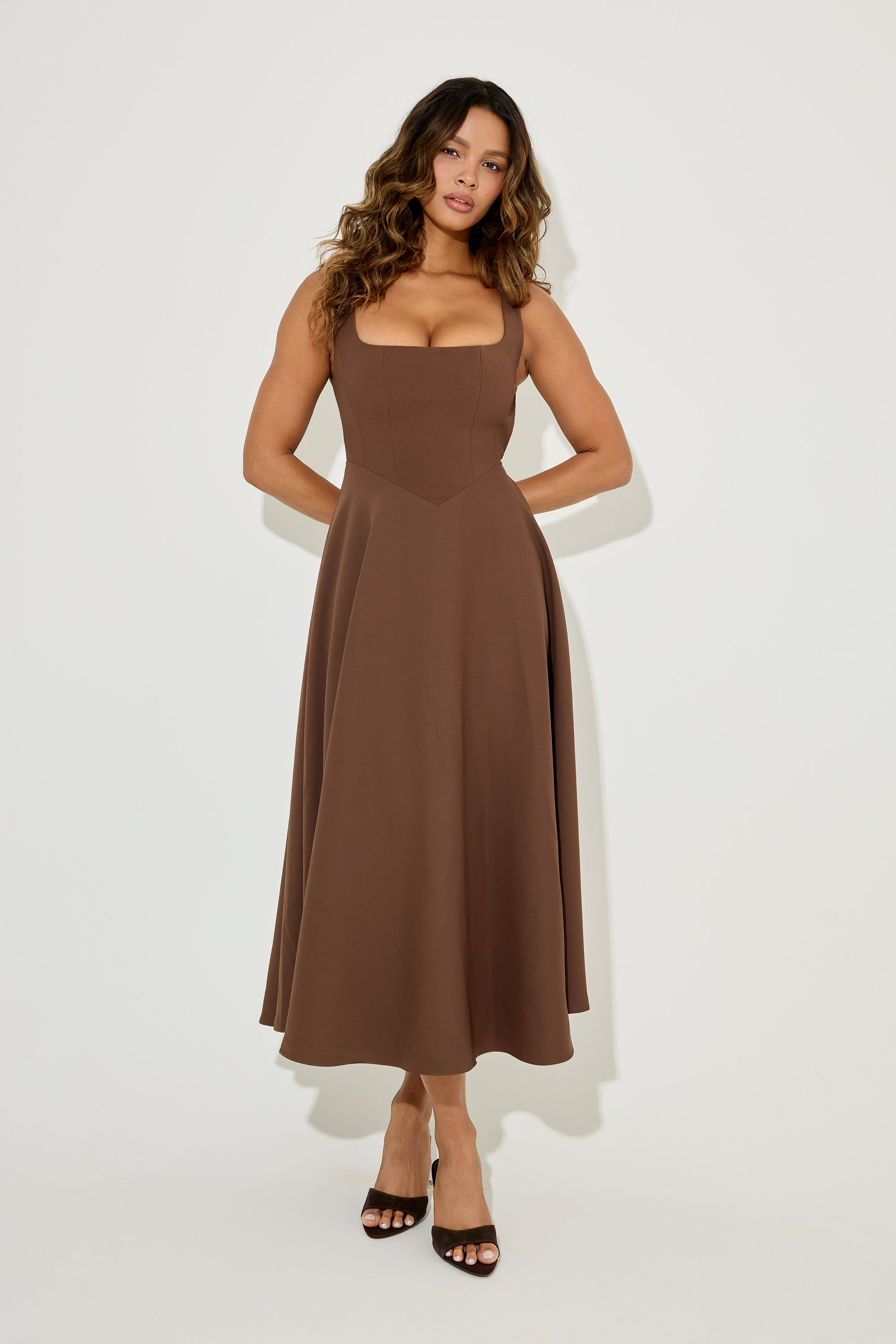 The Ultimate Muse High Waist Square Neck Midi Dress