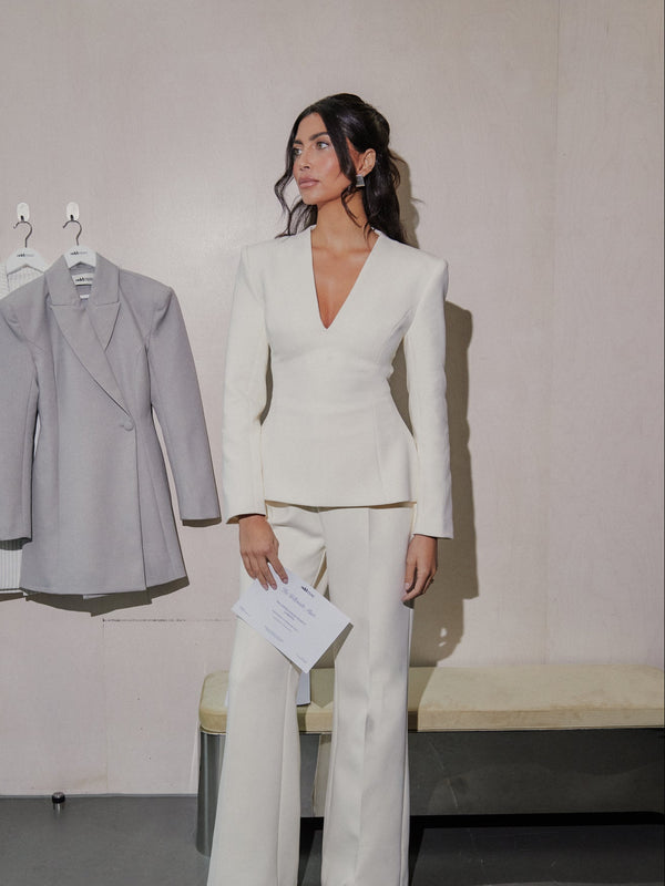 Cotton Mix Structured Trousers