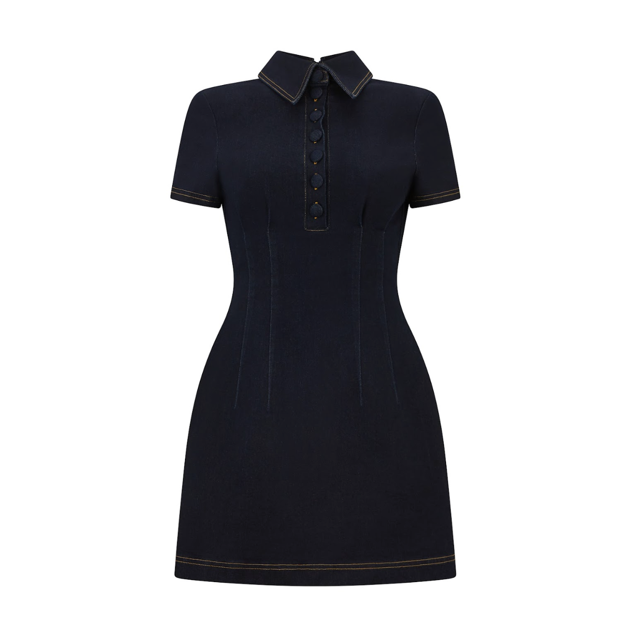 Cotton Mix Denim Collared Mini Dress