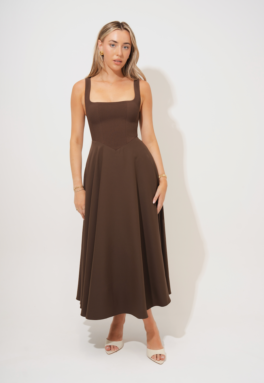 The Ultimate Muse High Waist Square Neck Midi Dress