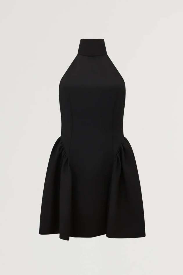 Tie Neck Gathered Detail Mini Dress