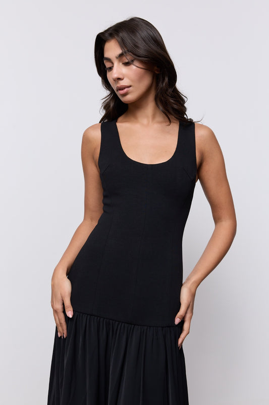 Cotton Mix Dropped Waist Maxi Dress