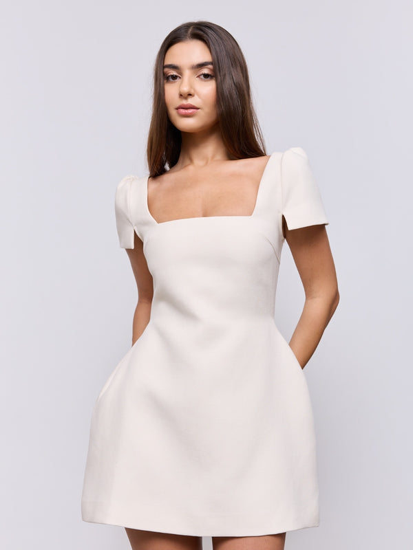 Linen Mix Square Neck Mini Dress