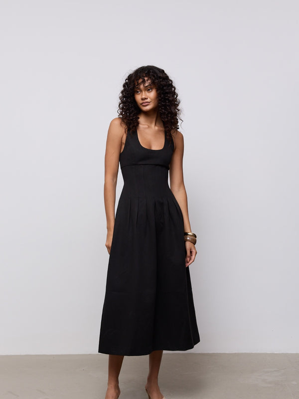 Cotton Mix Cinched Midi Dress