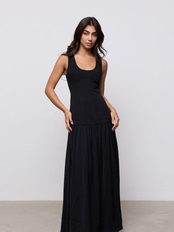 Cotton Mix Dropped Waist Maxi Dress