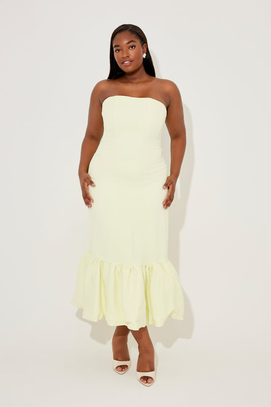 Strapless Peplum Hem Midi Dress