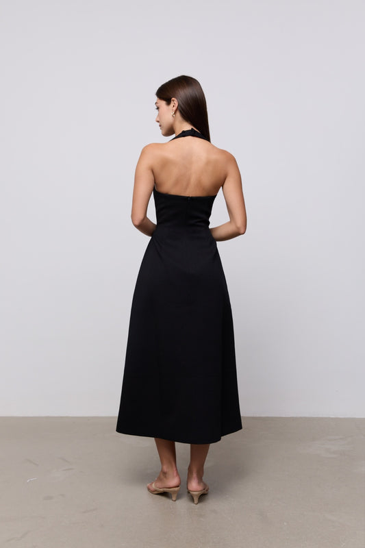 Cotton Mix Halter Midi Dress