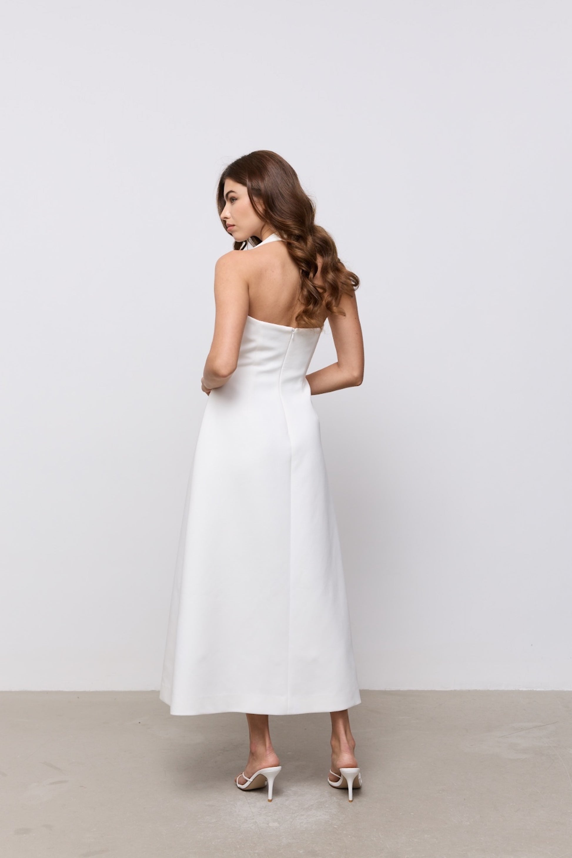 Cotton Mix Halter Midi Dress