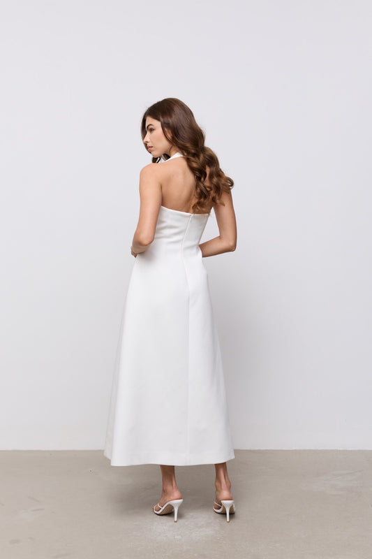 Cotton Mix Halter Midi Dress