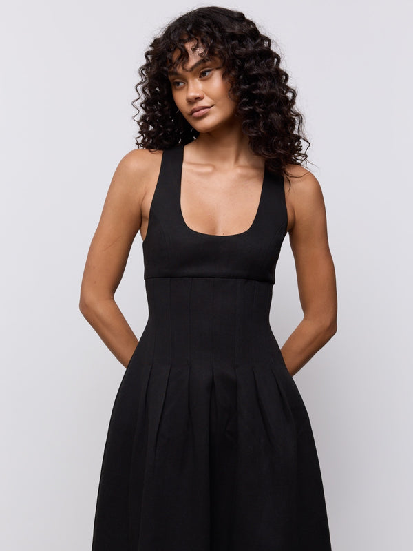 Cotton Mix Cinched Midi Dress