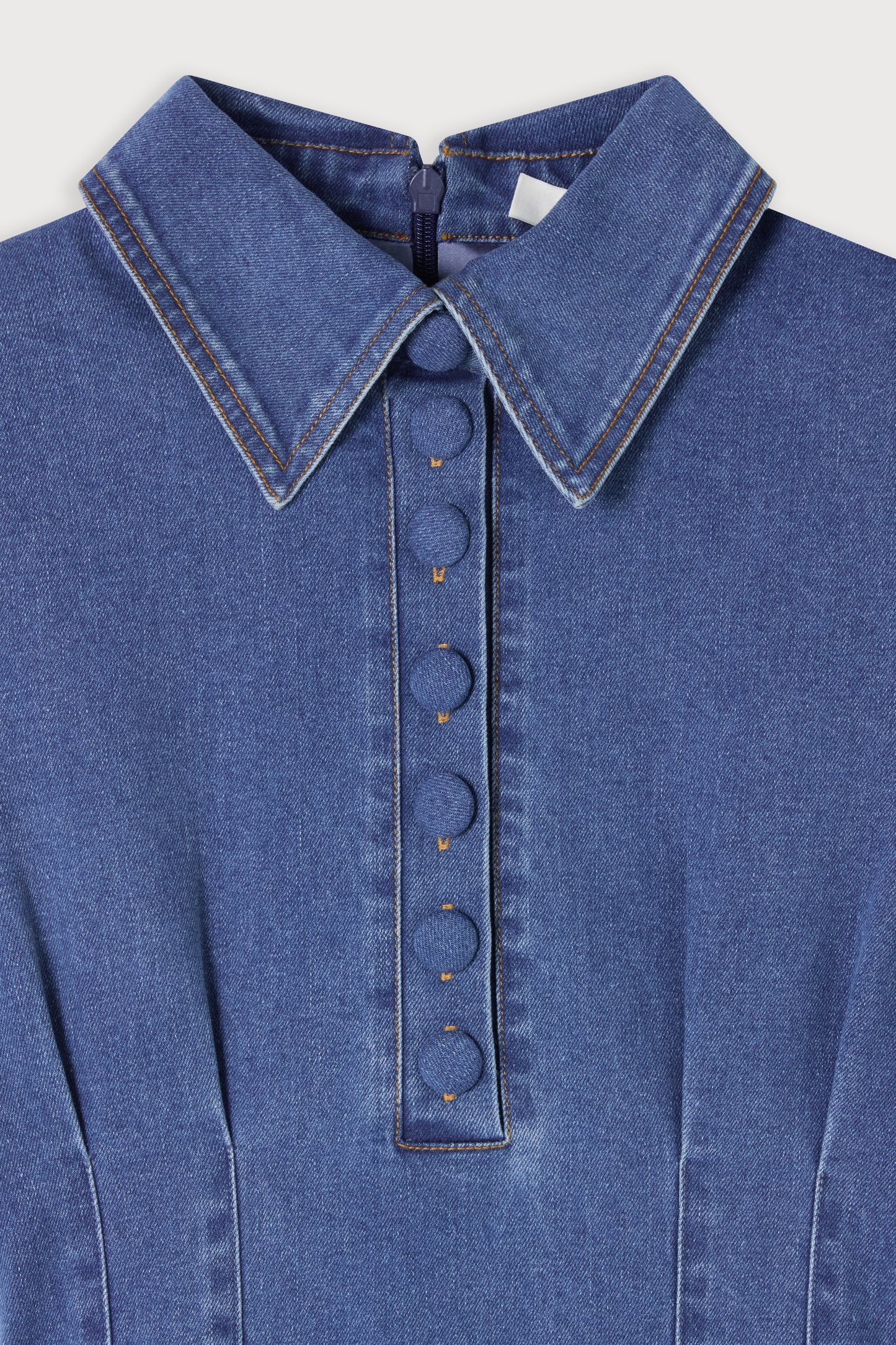 Cotton Mix Denim Collared Midi Dress