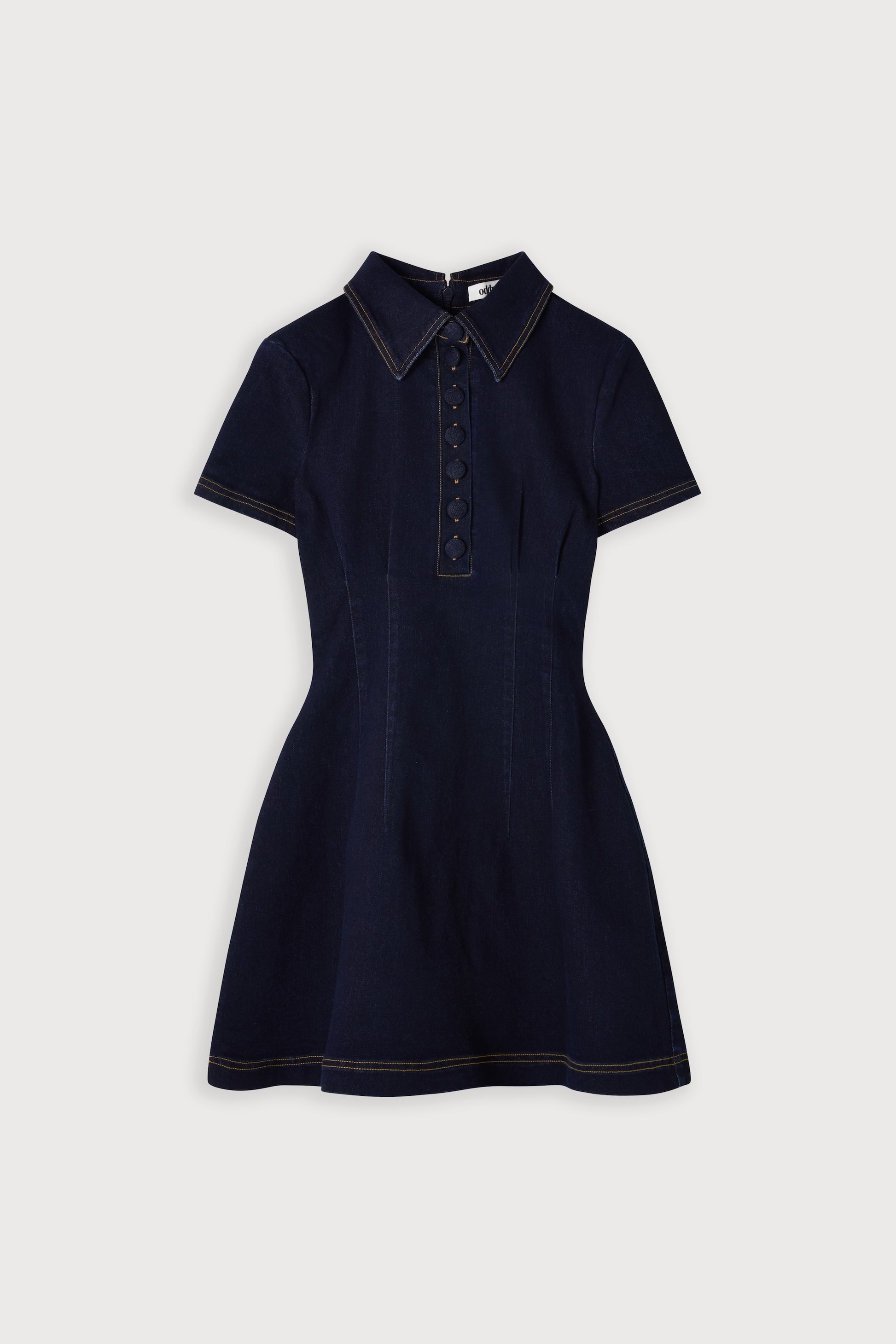 Cotton Mix Denim Collared Mini Dress Odd Muse Cotton Mix Denim Collared Mini Dress Odd Muse