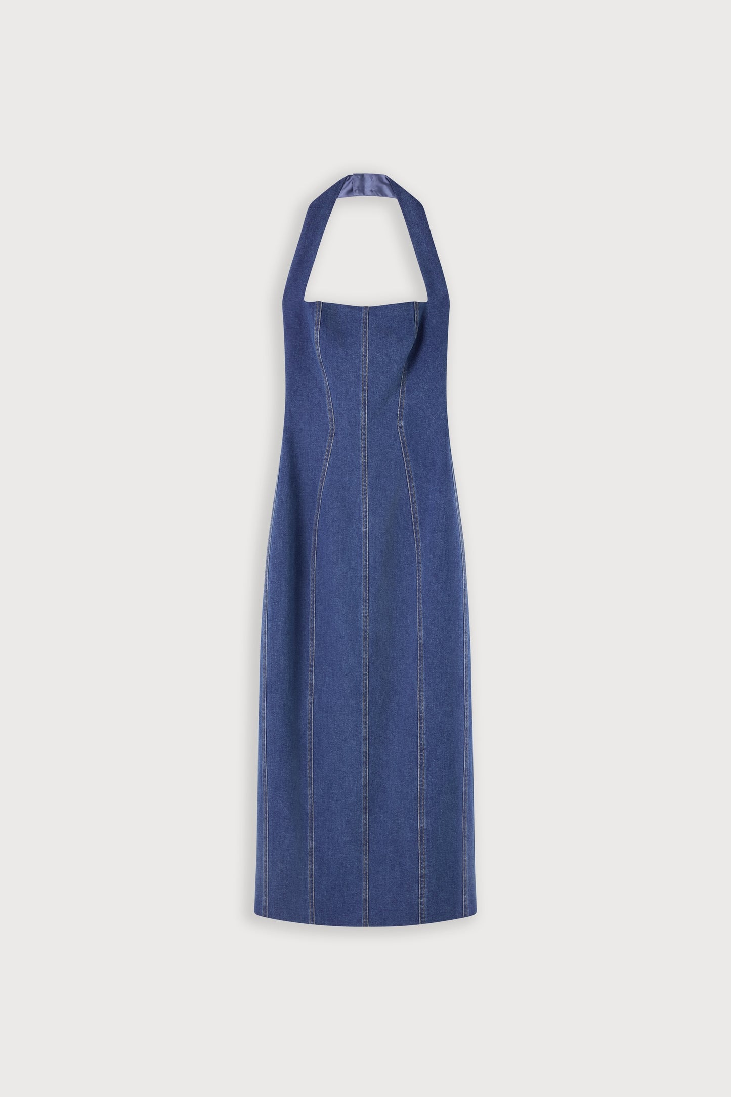 Cotton Mix Denim Halter Midi Dress