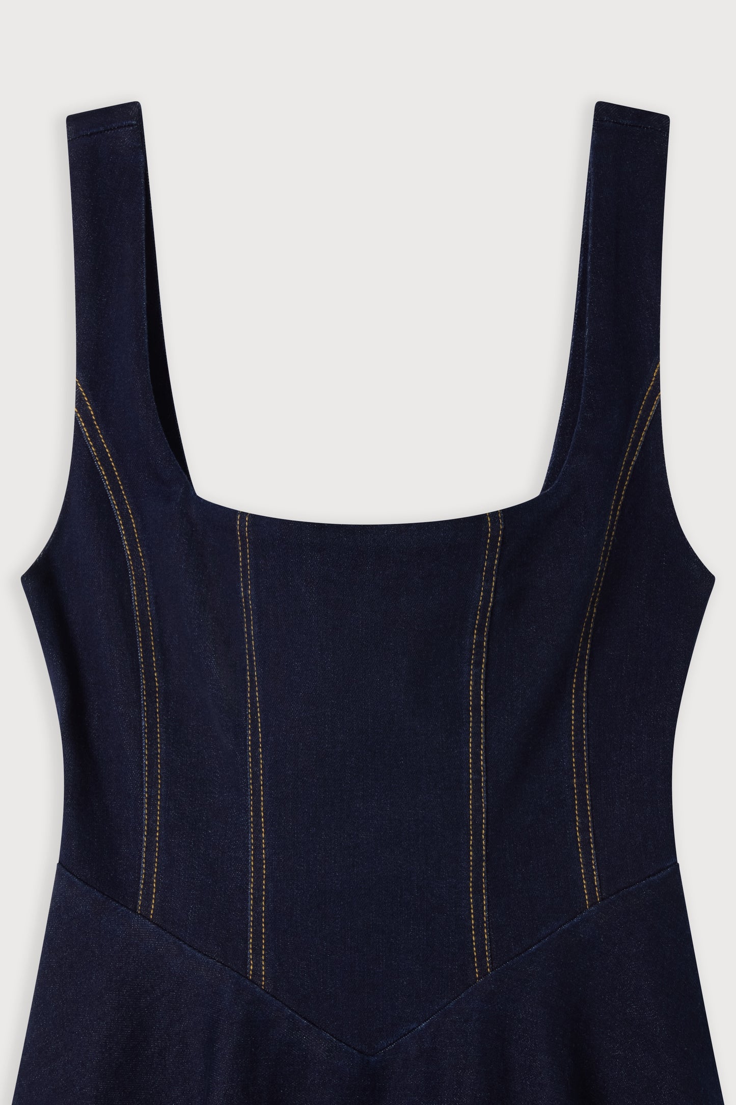 Cotton Mix Denim Square Neck Midi Dress