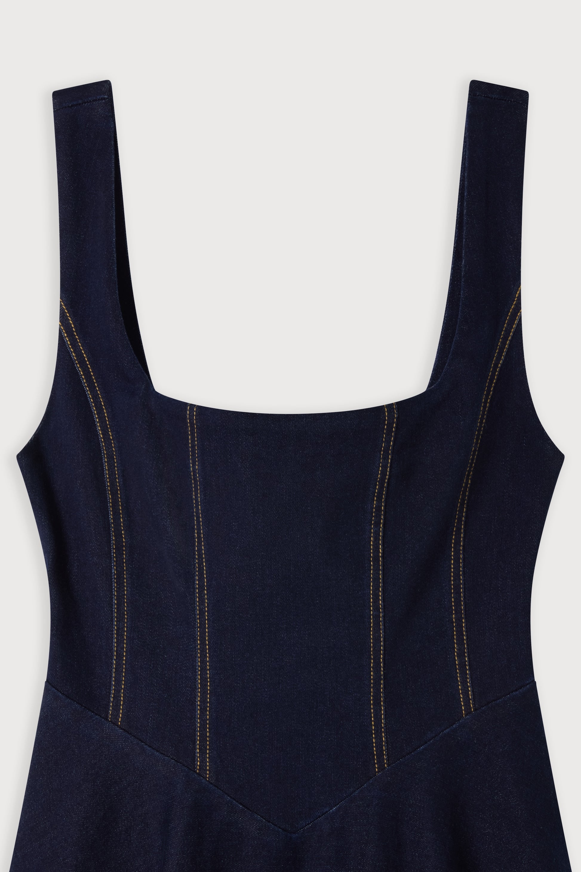 Cotton Mix Denim Square Neck Midi Dress