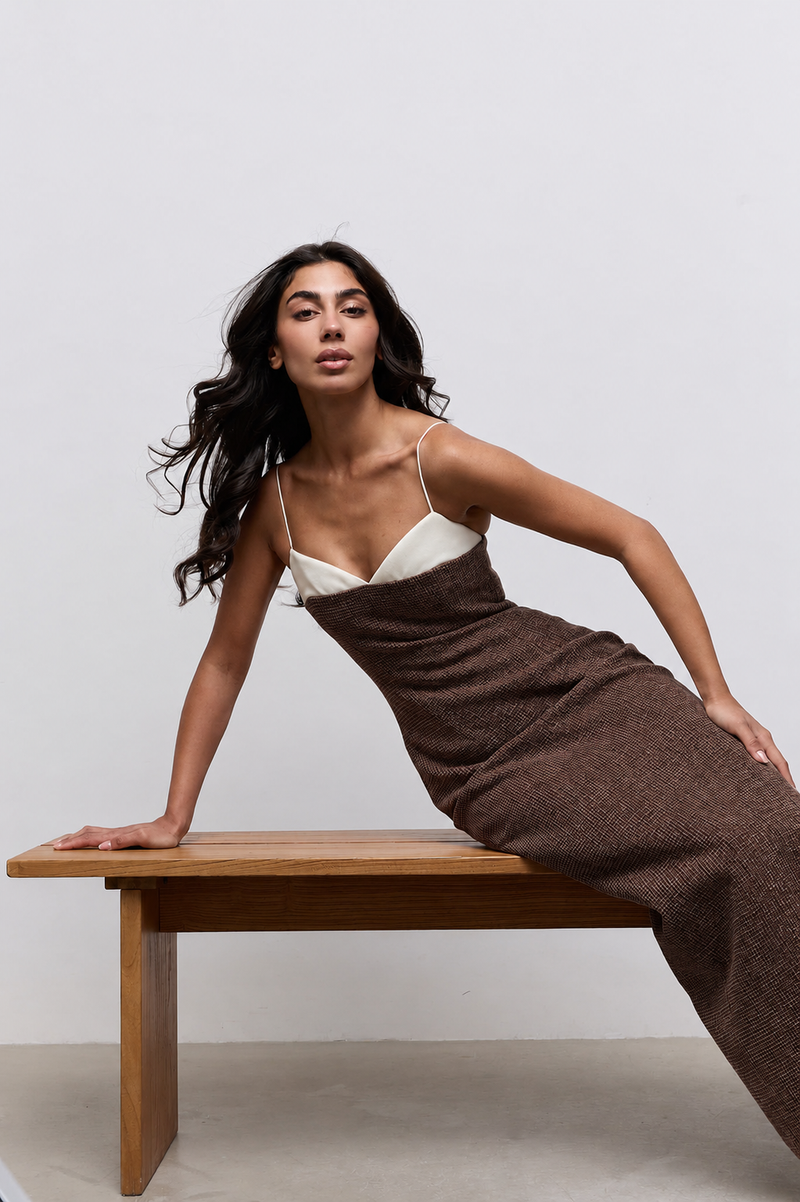 Tweed Contrast Detail Midi Dress