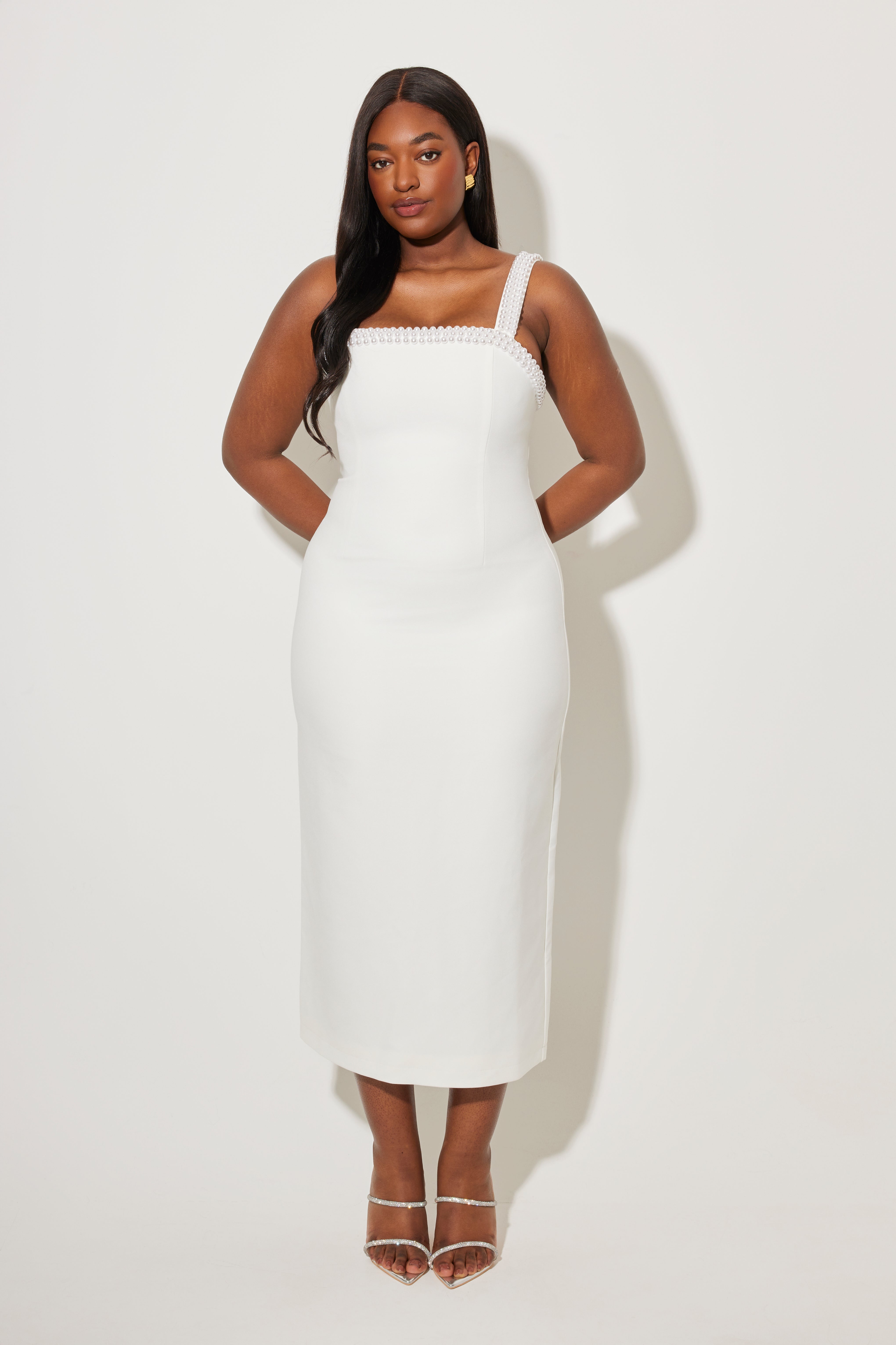 The Ultimate Muse Pearl Trim Midi Dress